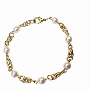 Fashion Bracelet Faux Pearl Station Chain Link Gold Tone Caged Ball Beads 7.5 In